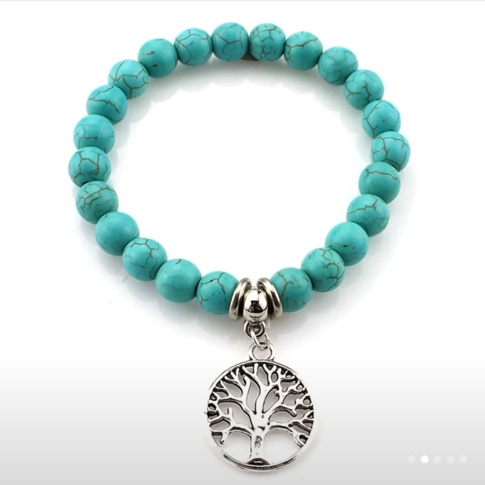 Turquoise Tree Of Life Beaded Turquoise Bracelet - Picture 2 of 7